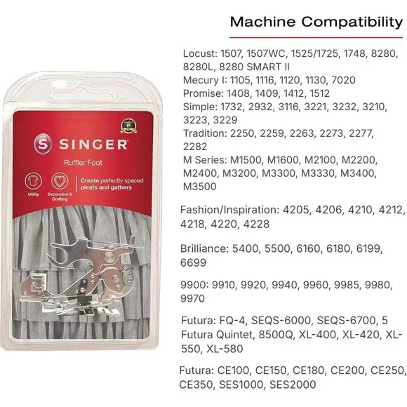 Singer Ruffler Foot Sewing Machine Attachment For Pleats & Gathers #2500270 New - Picture 5 of 6